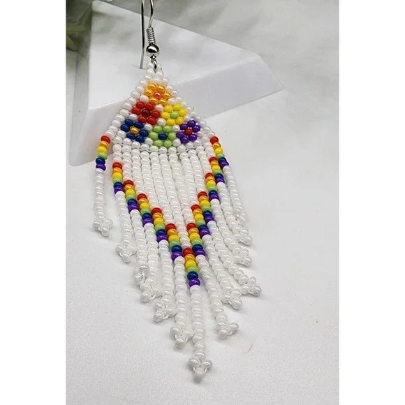 Beaded Earrings Bohemian, Beaded Drop Dangle Earrings Handmade - Picture 6 of 6